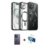 MARSİLYAN™- iPhone 12 Pro Max Kılıf Nova Işık Özel Seri - Siyah 3D Antistatik Seramik Nano Ekran Koruyucu + Mavi Neon Fosforlu Kamera Lens