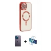 MARSİLYAN™- iPhone 12 Pro Max Kılıf Nova Işık Özel Seri - Siyah 3D Antistatik Seramik Nano Ekran Koruyucu + Mavi Neon Fosforlu Kamera Lens