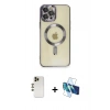 MARSİLYAN™- iPhone 12 Pro Max Kılıf Nova Işık Özel Seri - Siyah 3D Antistatik Seramik Nano Ekran Koruyucu + Gold Shine Kamera Lens