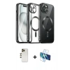 MARSİLYAN™- iPhone 12 Pro Max Kılıf Nova Işık Özel Seri - Siyah 3D Antistatik Seramik Nano Ekran Koruyucu + Gold Shine Kamera Lens