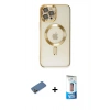 MARSİLYAN™- iPhone 12 Pro Max Kılıf Nova Işık Özel Seri - Siyah 5D Eko Cam Ekran Koruyucu + Gold Shine Kamera Lens Koruma Cam