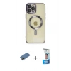 MARSİLYAN™- iPhone 12 Pro Max Kılıf Nova Işık Özel Seri - Siyah 5D Eko Cam Ekran Koruyucu + Gold Shine Kamera Lens Koruma Cam