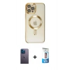 MARSİLYAN™- iPhone 12 Pro Max Kılıf Nova Işık Özel Seri - Siyah 5D Eko Cam Ekran Koruyucu + Neon Fosforlu Kamera Lens - MI