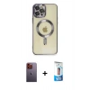 MARSİLYAN™- iPhone 12 Pro Max Kılıf Nova Işık Özel Seri - Siyah 5D Eko Cam Ekran Koruyucu + Neon Fosforlu Kamera Lens - TU