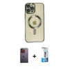 MARSİLYAN™- iPhone 12 Pro Max Kılıf Nova Işık Özel Seri - Siyah 5D Eko Cam Ekran Koruyucu + Neon Fosforlu Kamera Lens - TU