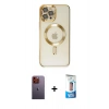 MARSİLYAN™- iPhone 12 Pro Max Kılıf Nova Işık Özel Seri - Siyah 5D Eko Cam Ekran Koruyucu + Neon Fosforlu Kamera Lens - TU