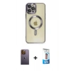 MARSİLYAN™- iPhone 12 Pro Max Kılıf Nova Işık Özel Seri - Siyah 5D Eko Cam Ekran Koruyucu + Neon Fosforlu Kamera Lens - SI