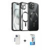 MARSİLYAN™- iPhone 12 Pro Max Kılıf Nova Işık Özel Seri - Siyah 5D Eko Cam Ekran Koruyucu + Shine Kamera Lens - LT