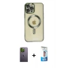 MARSİLYAN™- iPhone 12 Pro Max Kılıf Nova Işık Özel Seri - Siyah 5D Eko Cam Ekran Koruyucu + Neon Fosforlu Kamera Lens - YL