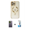 MARSİLYAN™- iPhone 12 Pro Max Kılıf Nova Işık Özel Seri - Siyah 5D Eko Cam Ekran Koruyucu + Neon Fosforlu Kamera Lens - YL