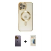 MARSİLYAN™- iPhone 12 Pro Max Kılıf Nova Işık Özel Seri - Siyah 6D Mat Seramik Hayalet Nano Ekran Koruyucu + Neon Fosforlu Kamera Lens - SI