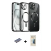 MARSİLYAN™- iPhone 12 Pro Max Kılıf Nova Işık Özel Seri - Siyah 6D Mat Seramik Hayalet Nano Ekran Koruyucu + Renkli Kamera Lens Koruma Cam - PE