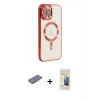 MARSİLYAN™- iPhone 12 Pro Max Kılıf Nova Işık Özel Seri - Siyah 6D Mat Seramik Hayalet Nano Ekran Koruyucu + Renkli Kamera Lens Koruma Cam - PE