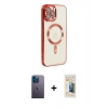 MARSİLYAN™- iPhone 12 Pro Max Kılıf Nova Işık Özel Seri - Siyah 6D Mat Seramik Hayalet Nano Ekran Koruyucu + Neon Fosforlu Kamera Lens - MI