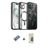 MARSİLYAN™- iPhone 12 Pro Max Kılıf Nova Işık Özel Seri - Siyah 6D Mat Seramik Hayalet Nano Ekran Koruyucu + Kırmızı Metal Kamera Lens Koruma Cam