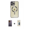 MARSİLYAN™- iPhone 12 Pro Max Kılıf Nova Işık Özel Seri - Siyah 6D Mat Seramik Hayalet Nano Ekran Koruyucu + Neon Fosforlu Kamera Lens - SI