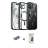 MARSİLYAN™- iPhone 12 Pro Max Kılıf Nova Işık Özel Seri - Siyah 6D Mat Seramik Hayalet Nano Ekran Koruyucu + Renkli Kamera Lens Koruma Cam - YL