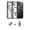 MARSİLYAN™- iPhone 12 Pro Max Kılıf Nova Işık Özel Seri - Siyah Bilvis Hayalet Cam Ekran Koruyucu + Gümüş Metal Kamera Lens Koruma Cam