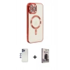 MARSİLYAN™- iPhone 12 Pro Max Kılıf Nova Işık Özel Seri - Siyah Bilvis Hayalet Cam Ekran Koruyucu + Shine Kamera Lens - LT