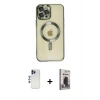 MARSİLYAN™- iPhone 12 Pro Max Kılıf Nova Işık Özel Seri - Siyah Bilvis Hayalet Cam Ekran Koruyucu + Shine Kamera Lens - LT