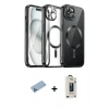 MARSİLYAN™- iPhone 12 Pro Max Kılıf Nova Işık Özel Seri - Siyah Bilvis Hayalet Cam Ekran Koruyucu + Mavi Shine Kamera Lens Koruma Cam