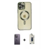 MARSİLYAN™- iPhone 12 Pro Max Kılıf Nova Işık Özel Seri - Siyah Bilvis Hayalet Cam Ekran Koruyucu + Neon Fosforlu Kamera Lens - BZ