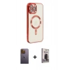 MARSİLYAN™- iPhone 12 Pro Max Kılıf Nova Işık Özel Seri - Siyah Bilvis Hayalet Cam Ekran Koruyucu + Neon Fosforlu Kamera Lens - SI