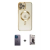 MARSİLYAN™- iPhone 12 Pro Max Kılıf Nova Işık Özel Seri - Siyah Bilvis Hayalet Cam Ekran Koruyucu + Neon Fosforlu Kamera Lens - MI