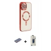 MARSİLYAN™- iPhone 12 Pro Max Kılıf Nova Işık Özel Seri - Siyah Bilvis Hayalet Cam Ekran Koruyucu + Renkli Kamera Lens Koruma Cam - PE