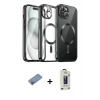 MARSİLYAN™- iPhone 12 Pro Max Kılıf Nova Işık Özel Seri - Siyah Bilvis Hayalet Cam Ekran Koruyucu + Shine Kamera Lens Koruma Cam - PE