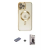 MARSİLYAN™- iPhone 12 Pro Max Kılıf Nova Işık Özel Seri - Siyah Bilvis Hayalet Cam Ekran Koruyucu + Renkli Kamera Lens Koruma Cam - PE