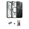 MARSİLYAN™- iPhone 12 Pro Max Kılıf Nova Işık Özel Seri - Siyah Bilvis Hayalet Cam Ekran Koruyucu + Renkli Kamera Lens Koruma Cam - TU