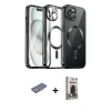 MARSİLYAN™- iPhone 12 Pro Max Kılıf Nova Işık Özel Seri - Siyah Bilvis Hayalet Cam Ekran Koruyucu + Sarı Renkli Kamera Lens Koruma Cam