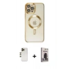 MARSİLYAN™- iPhone 12 Pro Max Kılıf Nova Işık Özel Seri - Siyah Bilvis Hayalet Cam Ekran Koruyucu + Shine Kamera Lens - GD