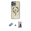 MARSİLYAN™- iPhone 12 Pro Max Kılıf Nova Işık Özel Seri - Siyah Bilvis Hayalet Cam Ekran Koruyucu + Shine Kamera Lens Koruma Cam - GI
