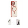 MARSİLYAN™- iPhone 12 Pro Max Kılıf Nova Işık Özel Seri - Siyah Bilvis Hayalet Cam Ekran Koruyucu + Shine Kamera Lens - GD