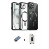MARSİLYAN™- iPhone 12 Pro Max Kılıf Nova Işık Özel Seri - Siyah Bilvis Hayalet Cam Ekran Koruyucu + Shine Kamera Lens Koruma Cam - SH