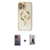 MARSİLYAN™- iPhone 12 Pro Max Kılıf Nova Işık Özel Seri - Siyah Bilvis Hayalet Cam Ekran Koruyucu + Neon Fosforlu Kamera Lens - TU