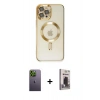MARSİLYAN™- iPhone 12 Pro Max Kılıf Nova Işık Özel Seri - Siyah Bilvis Hayalet Cam Ekran Koruyucu + Yeşil Neon Fosforlu Kamera Lens