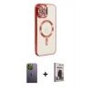 MARSİLYAN™- iPhone 12 Pro Max Kılıf Nova Işık Özel Seri - Siyah Bilvis Hayalet Cam Ekran Koruyucu + Yeşil Neon Fosforlu Kamera Lens