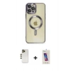 MARSİLYAN™- iPhone 12 Pro Max Kılıf Nova Işık Özel Seri - Siyah Joko 5D Cam + Gold Shine Kamera Lens