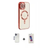 MARSİLYAN™- iPhone 12 Pro Max Kılıf Nova Işık Özel Seri - Siyah Joko 5D Cam + Lacivert Shine Kamera Lens