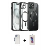 MARSİLYAN™- iPhone 12 Pro Max Kılıf Nova Işık Özel Seri - Siyah Joko 5D Cam + Lacivert Shine Kamera Lens