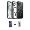 MARSİLYAN™- iPhone 12 Pro Max Kılıf Nova Işık Özel Seri - Siyah Joko 5D Cam + Mavi Neon Fosforlu Kamera Lens