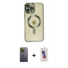 MARSİLYAN™- iPhone 12 Pro Max Kılıf Nova Işık Özel Seri - Siyah Joko 5D Cam + Yeşil Neon Fosforlu Kamera Lens