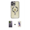 MARSİLYAN™- iPhone 12 Pro Max Kılıf Nova Işık Özel Seri - Siyah Joko 5D Cam + Yeşil Neon Fosforlu Kamera Lens