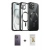 MARSİLYAN™- iPhone 12 Pro Max Kılıf Nova Işık Özel Seri - Siyah Mat Seramik Nano Ekran Koruyucu + Beyaz Neon Fosforlu Kamera Lens