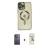 MARSİLYAN™- iPhone 12 Pro Max Kılıf Nova Işık Özel Seri - Siyah Mat Seramik Nano Ekran Koruyucu + Beyaz Neon Fosforlu Kamera Lens