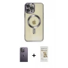 MARSİLYAN™- iPhone 12 Pro Max Kılıf Nova Işık Özel Seri - Siyah Mat Seramik Nano Ekran Koruyucu + Beyaz Neon Fosforlu Kamera Lens