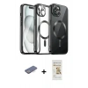 MARSİLYAN™- iPhone 12 Pro Max Kılıf Nova Işık Özel Seri - Siyah Mat Seramik Nano Ekran Koruyucu + Mavi Renkli Kamera Lens Koruma Cam